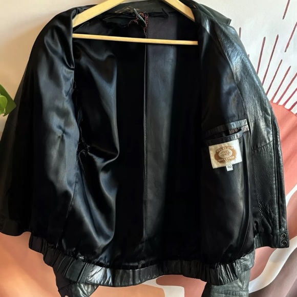 Mens Overland Sheepskin Green Moto Leather Bomber Jacket Size 40 - Picture 4 of 15